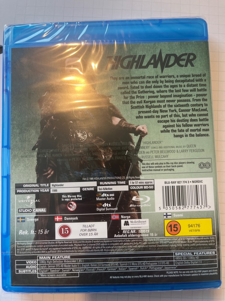 Highlander/Blu-Ray/muoveissa