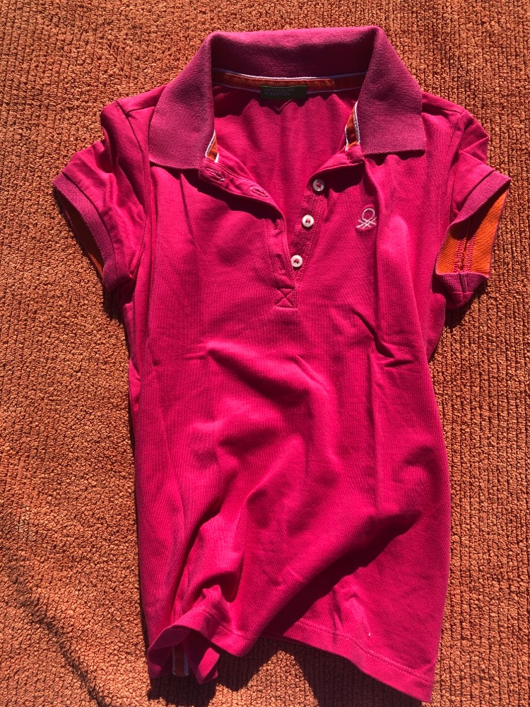 Benetton - polo t-shirt, kort ærme, pink m/effekt, 120/5-6 år