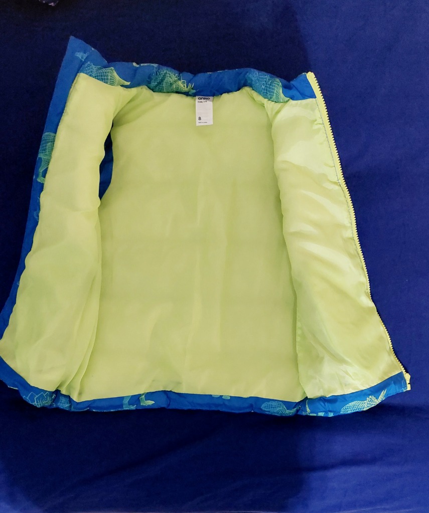 Sininen liivi dinosaurus kuvioilla