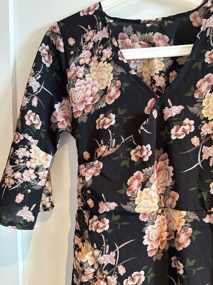 P - svart chiffon rosa blomst S/xs