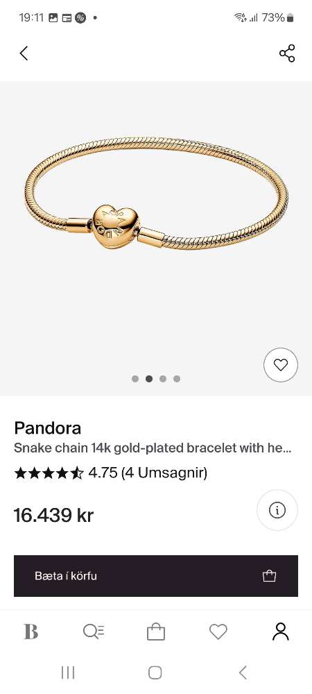 Pandora armband 17 cm gyllt, nýtt