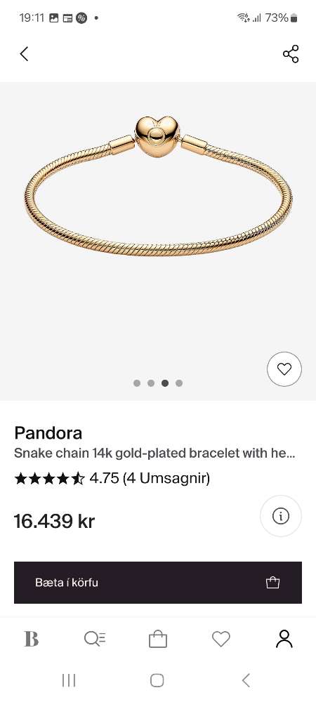 Pandora armband 17 cm gyllt, nýtt