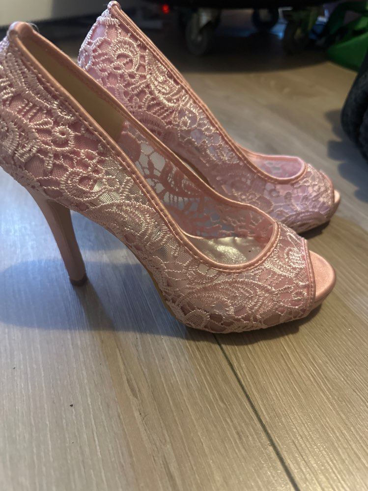 Rosa lekre pumps m/høy hæl 37