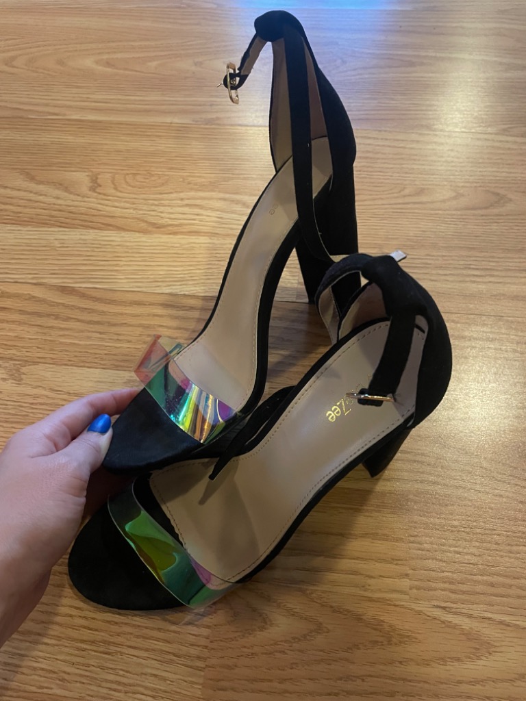 Black heels sandals with rainbow 