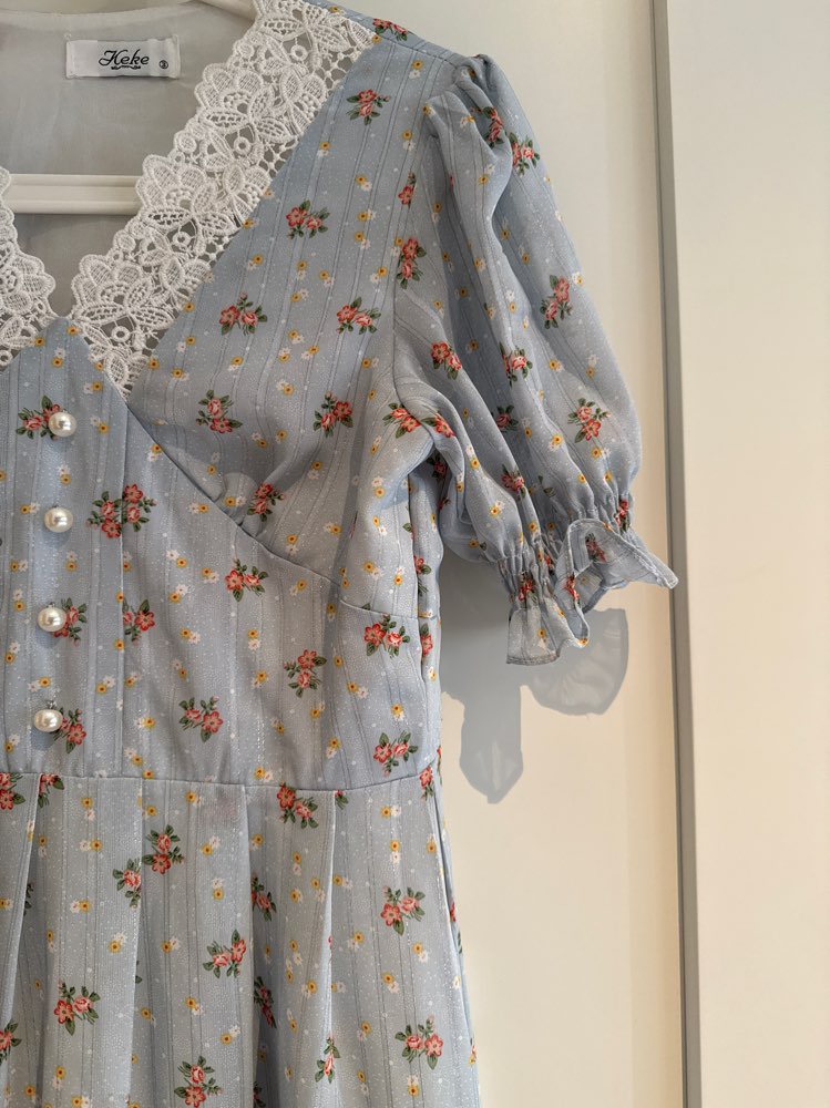 P - Blå chiffon blomster Xs/S