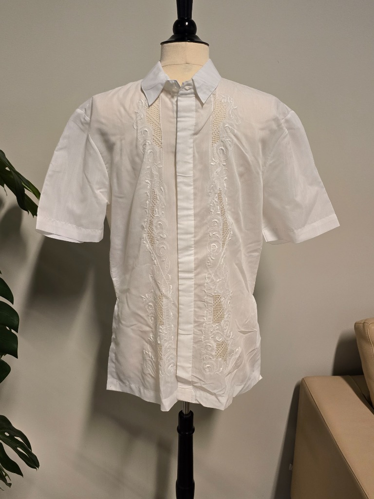 Vintage håndsydd penskjorte hvit XL