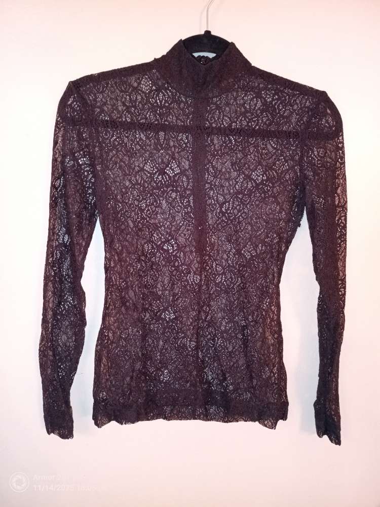 Gegnsæ svört blúndupeysa St S