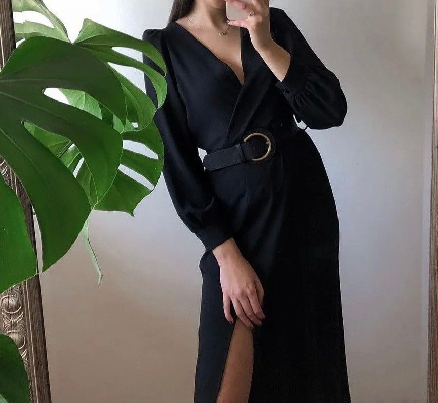 ZARA midi belted svart kjole