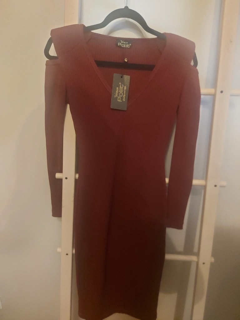 Veronica Poliit kjóll- vínrauður-S-NÝR