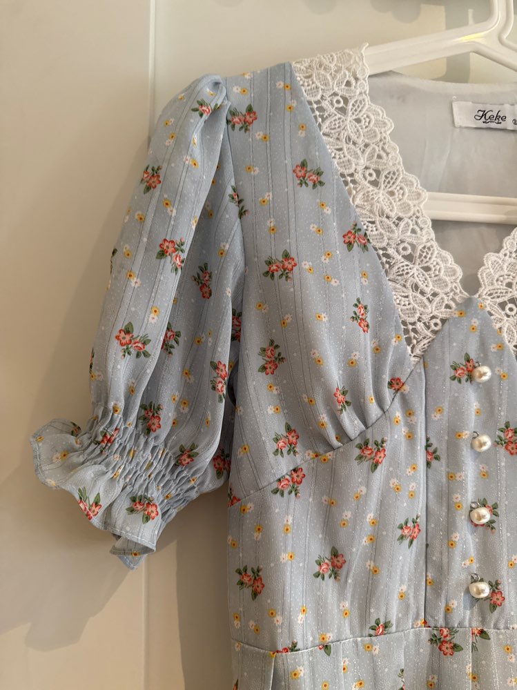 P - Blå chiffon blomster Xs/S