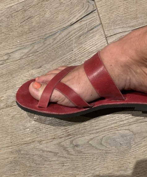 Skinn sandal Mørkerosa/rød Str 40